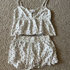 Abercrombie & Fitch White and Red Heart Pajama Set